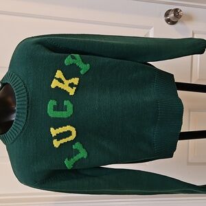 GRAYSON THREAD Green Sweater with LUCKY Saying NWT - XXS